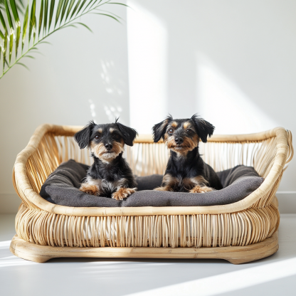 Pet bed, wicker dog bed, cat bed, American-style retro solid wood animal house furniture, Teddy Bichon Frise dog mattress - Image 3