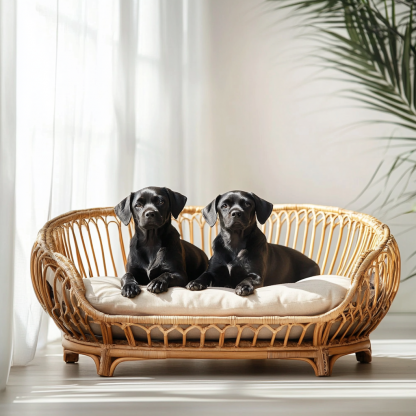 Pet bed, wicker dog bed, cat bed, American-style retro solid wood animal house furniture, Teddy Bichon Frise dog mattress - Image 4
