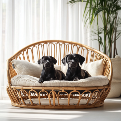 Pet bed, wicker dog bed, cat bed, American-style retro solid wood animal house furniture, Teddy Bichon Frise dog mattress - Image 3