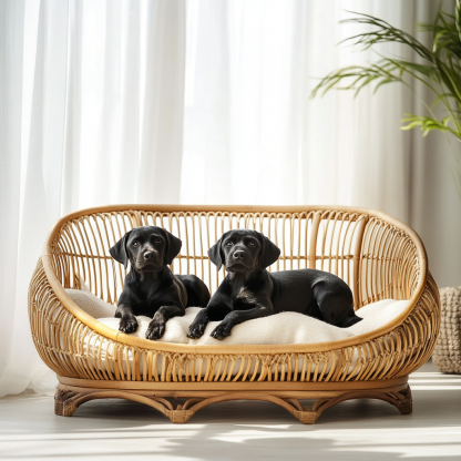 Pet bed, wicker dog bed, cat bed, American-style retro solid wood animal house furniture, Teddy Bichon Frise dog mattress - Image 2