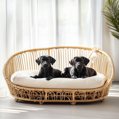 Pet bed, wicker dog bed, cat bed, American-style retro solid wood animal house furniture, Teddy Bichon Frise dog mattress - Image 9