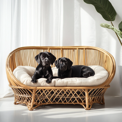 Pet bed, wicker dog bed, cat bed, American-style retro solid wood animal house furniture, Teddy Bichon Frise dog mattress - Image 5