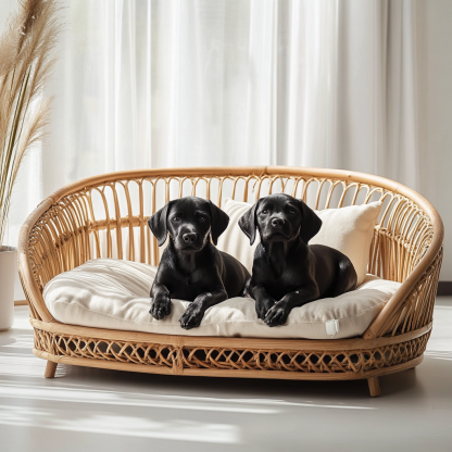 Pet bed, wicker dog bed, cat bed, American-style retro solid wood animal house furniture, Teddy Bichon Frise dog mattress - Image 4
