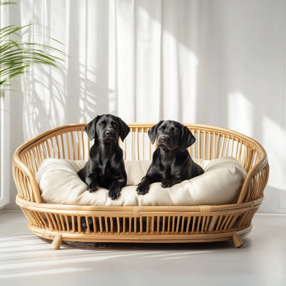 Pet bed, wicker dog bed, cat bed, American-style retro solid wood animal house furniture, Teddy Bichon Frise dog mattress - Image 2