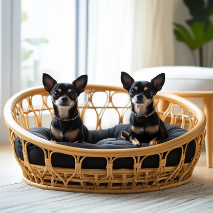 Pet bed, wicker dog bed, cat bed, American-style retro solid wood animal house furniture, Teddy Bichon Frise dog mattress - Image 2