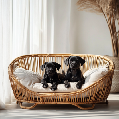 Pet bed, wicker dog bed, cat bed, American-style retro solid wood animal house furniture, Teddy Bichon Frise dog mattress - Image 7