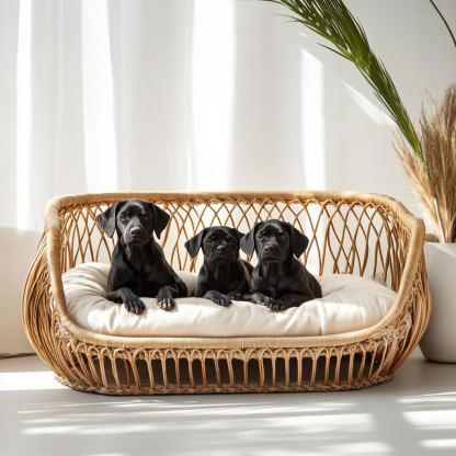 Pet bed, wicker dog bed, cat bed, American-style retro solid wood animal house furniture, Teddy Bichon Frise dog mattress - Image 2