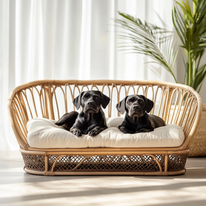 Pet bed, wicker dog bed, cat bed, American-style retro solid wood animal house furniture, Teddy Bichon Frise dog mattress - Image 3