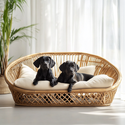 Pet bed, wicker dog bed, cat bed, American-style retro solid wood animal house furniture, Teddy Bichon Frise dog mattress - Image 2