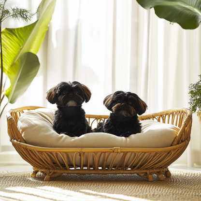 Pet bed, wicker dog bed, cat bed, American-style retro solid wood animal house furniture, Teddy Bichon Frise dog mattress - Image 2