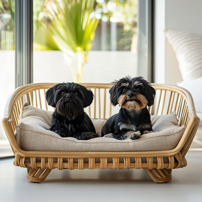 Pet bed, wicker dog bed, cat bed, American-style retro solid wood animal house furniture, Teddy Bichon Frise dog mattress - Image 2