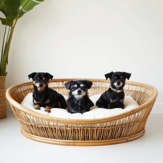 Pet bed, wicker dog bed, cat bed, American-style retro solid wood animal house furniture, Teddy Bichon Frise dog mattress