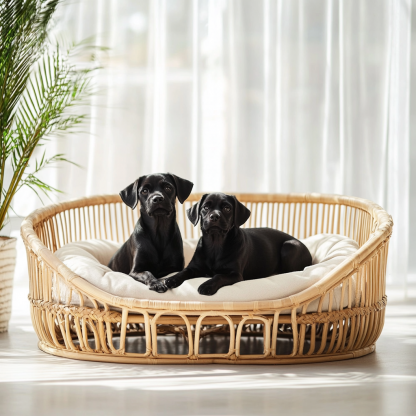 Pet bed, wicker dog bed, cat bed, American-style retro solid wood animal house furniture, Teddy Bichon Frise dog mattress - Image 8
