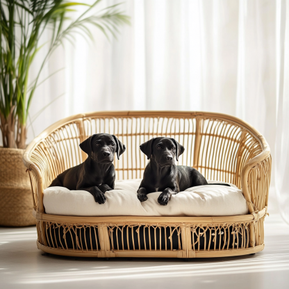Pet bed, wicker dog bed, cat bed, American-style retro solid wood animal house furniture, Teddy Bichon Frise dog mattress - Image 6