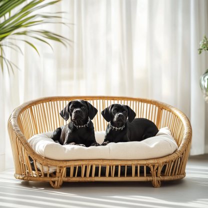 Pet bed, wicker dog bed, cat bed, American-style retro solid wood animal house furniture, Teddy Bichon Frise dog mattress - Image 6