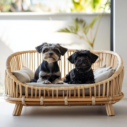 Pet bed, wicker dog bed, cat bed, American-style retro solid wood animal house furniture, Teddy Bichon Frise dog mattress - Image 2