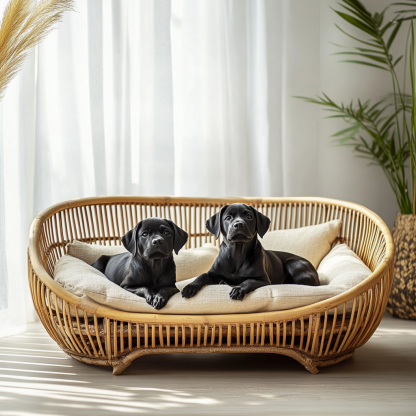 Pet bed, wicker dog bed, cat bed, American-style retro solid wood animal house furniture, Teddy Bichon Frise dog mattress - Image 3