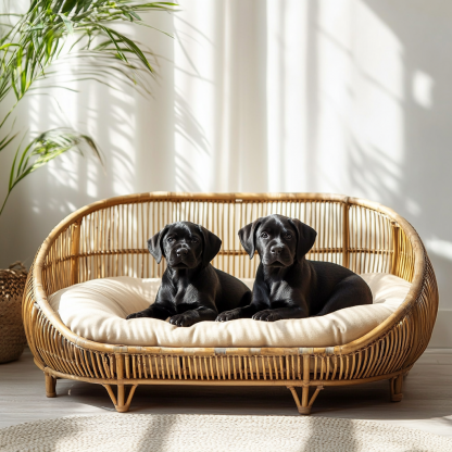 Pet bed, wicker dog bed, cat bed, American-style retro solid wood animal house furniture, Teddy Bichon Frise dog mattress - Image 2