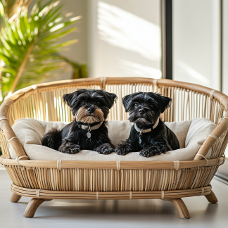 Pet bed, wicker dog bed, cat bed, American-style retro solid wood animal house furniture, Teddy Bichon Frise dog mattress
