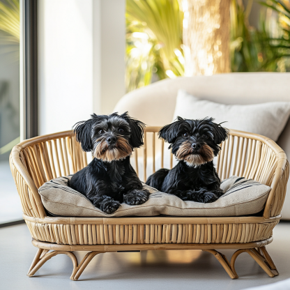 Pet bed, wicker dog bed, cat bed, American-style retro solid wood animal house furniture, Teddy Bichon Frise dog mattress - Image 4