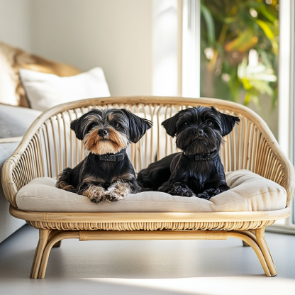 Pet bed, wicker dog bed, cat bed, American-style retro solid wood animal house furniture, Teddy Bichon Frise dog mattress - Image 2