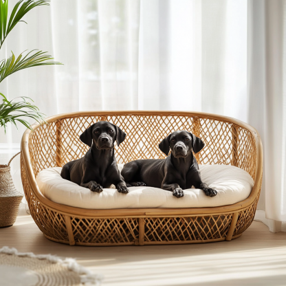 Pet bed, wicker dog bed, cat bed, American-style retro solid wood animal house furniture, Teddy Bichon Frise dog mattress - Image 5