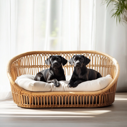 Pet bed, wicker dog bed, cat bed, American-style retro solid wood animal house furniture, Teddy Bichon Frise dog mattress - Image 4