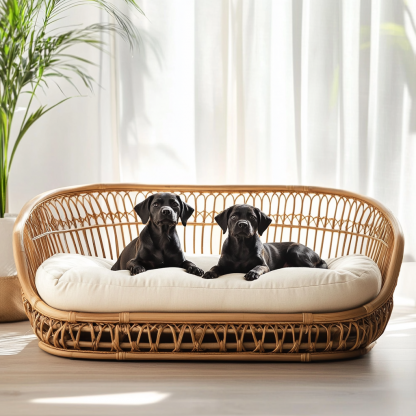 Pet bed, wicker dog bed, cat bed, American-style retro solid wood animal house furniture, Teddy Bichon Frise dog mattress - Image 3
