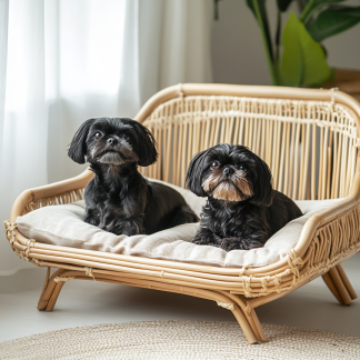 Pet bed, wicker dog bed, cat bed, American-style retro solid wood animal house furniture, Teddy Bichon Frise dog mattress