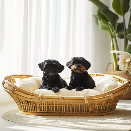 Pet bed, wicker dog bed, cat bed, American-style retro solid wood animal house furniture, Teddy Bichon Frise dog mattress - Image 3