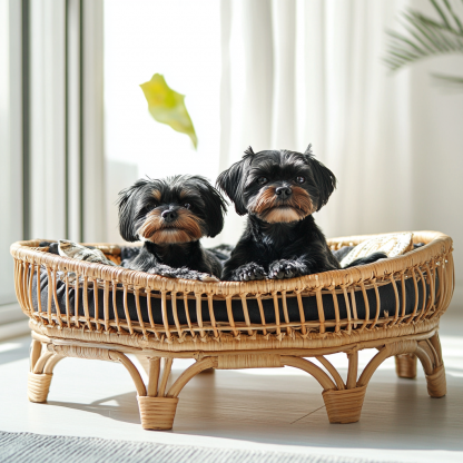 Pet bed, wicker dog bed, cat bed, American-style retro solid wood animal house furniture, Teddy Bichon Frise dog mattress - Image 4