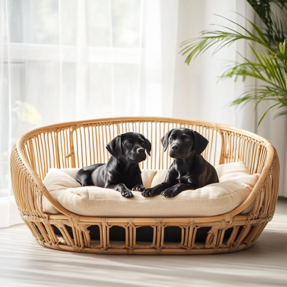 Pet bed, wicker dog bed, cat bed, American-style retro solid wood animal house furniture, Teddy Bichon Frise dog mattress - Image 4