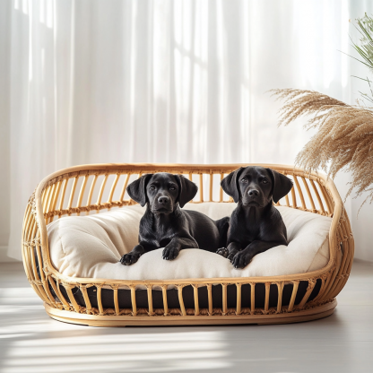 Pet bed, wicker dog bed, cat bed, American-style retro solid wood animal house furniture, Teddy Bichon Frise dog mattress - Image 3
