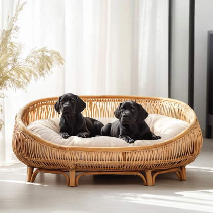 Pet bed, wicker dog bed, cat bed, American-style retro solid wood animal house furniture, Teddy Bichon Frise dog mattress - Image 2