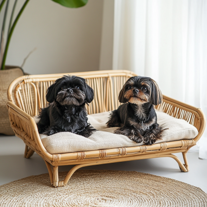 Pet bed, wicker dog bed, cat bed, American-style retro solid wood animal house furniture, Teddy Bichon Frise dog mattress - Image 3