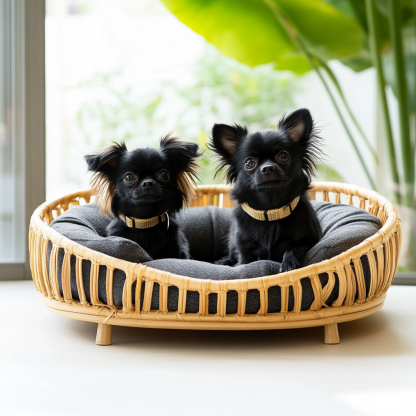 Pet bed, wicker dog bed, cat bed, American-style retro solid wood animal house furniture, Teddy Bichon Frise dog mattress - Image 2