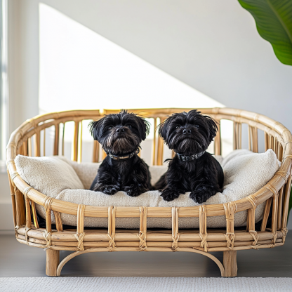 Pet bed, wicker dog bed, cat bed, American-style retro solid wood animal house furniture, Teddy Bichon Frise dog mattress - Image 3