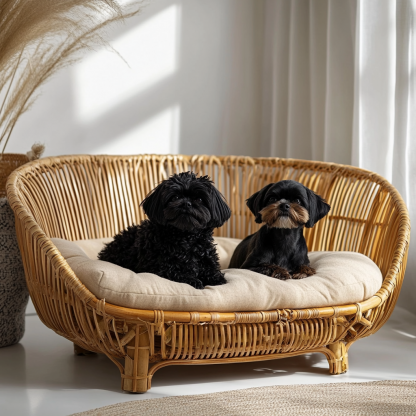 Pet bed, wicker dog bed, cat bed, American-style retro solid wood animal house furniture, Teddy Bichon Frise dog mattress - Image 5