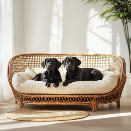 Pet bed, wicker dog bed, cat bed, American-style retro solid wood animal house furniture, Teddy Bichon Frise dog mattress - Image 3