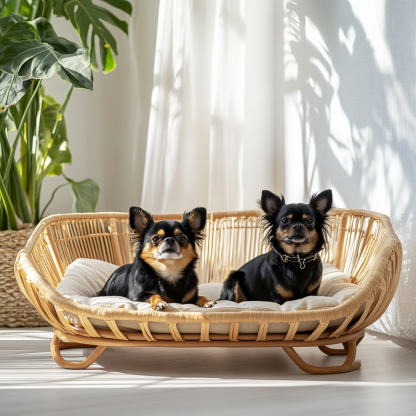 Pet bed, wicker dog bed, cat bed, American-style retro solid wood animal house furniture, Teddy Bichon Frise dog mattress - Image 2