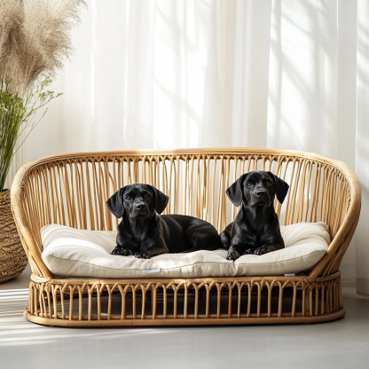 Pet bed, wicker dog bed, cat bed, American-style retro solid wood animal house furniture, Teddy Bichon Frise dog mattress - Image 4