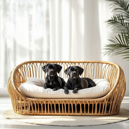 Pet bed, wicker dog bed, cat bed, American-style retro solid wood animal house furniture, Teddy Bichon Frise dog mattress - Image 3