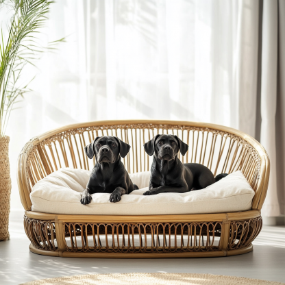 Pet bed, wicker dog bed, cat bed, American-style retro solid wood animal house furniture, Teddy Bichon Frise dog mattress - Image 2
