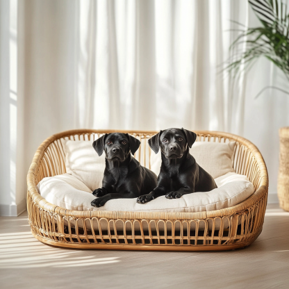 Pet bed, wicker dog bed, cat bed, American-style retro solid wood animal house furniture, Teddy Bichon Frise dog mattress - Image 4