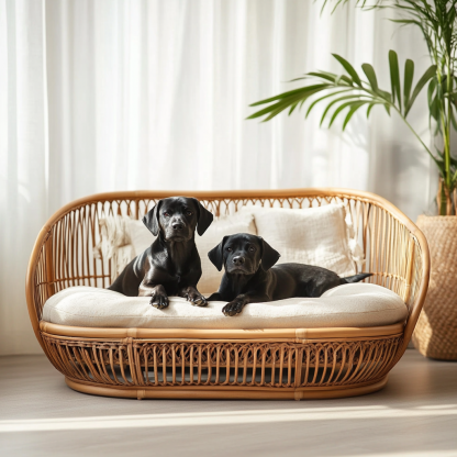 Pet bed, wicker dog bed, cat bed, American-style retro solid wood animal house furniture, Teddy Bichon Frise dog mattress - Image 3