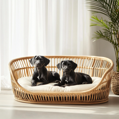 Pet bed, wicker dog bed, cat bed, American-style retro solid wood animal house furniture, Teddy Bichon Frise dog mattress - Image 2