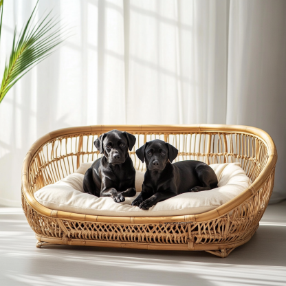 Pet bed, wicker dog bed, cat bed, American-style retro solid wood animal house furniture, Teddy Bichon Frise dog mattress - Image 5