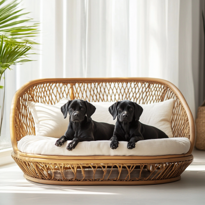 Pet bed, wicker dog bed, cat bed, American-style retro solid wood animal house furniture, Teddy Bichon Frise dog mattress - Image 4