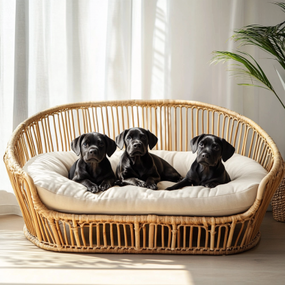 Pet bed, wicker dog bed, cat bed, American-style retro solid wood animal house furniture, Teddy Bichon Frise dog mattress - Image 3