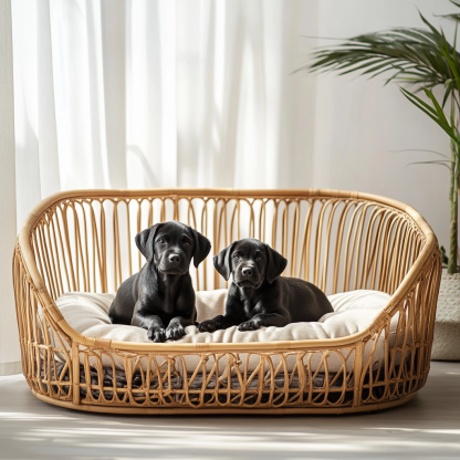 Pet bed, wicker dog bed, cat bed, American-style retro solid wood animal house furniture, Teddy Bichon Frise dog mattress - Image 3